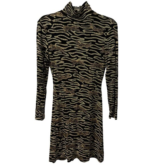 Joseph Ribkoff vintage Black & Gold Tiger Print Long Sleeve Turtleneck Dress Siz - Picture 7 of 12